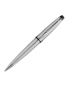 Waterman, Expert, Stainless Steel with Chrome Trim Ball Pen. Featuring a perfectly brushed steel body and cap, a twist release mechanism for on the go use and chrome plated fittings. The secure fit clip is embossed with the "W" logo and features a loop de