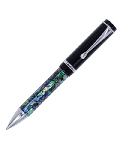 This Conklin Duragraph Abalone Heights Ballpoint Pen has the brand name engraved on the chrome ring around the barrel. 