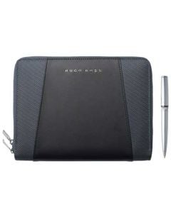 This is the BOSS A5 Grey Keystone Conference Folder & Gear Chrome Ballpoint Pen Set.