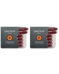 Full view of the Electric Orange small ink cartridge 6 pack suitable for all Caran d'Ache fountain pens.