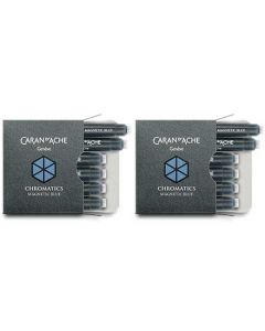 Full view of the Magnetic Blue small ink cartridge 6 pack suitable for all Caran d'Ache fountain pens.