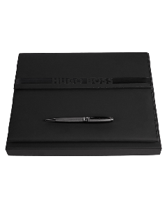 This Cloud A4 Folder and Stream Gunmetal Ballpoint Set by Hugo Boss comes in a presentation box. 