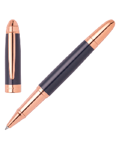 This Hugo boss Icon Blue & Rose Gold Rollerball Pen is made with brass and has a contrasting rose gold trim. 