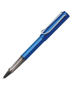The LAMY blue rollerball pen in the AL-Star collection has a translucent ergonomic grip.