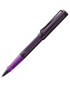 This LAMY Safari Violet Blackberry Rollerball Pen Special Edition has a glossy barrel and cap with a matte exterior at the grip.