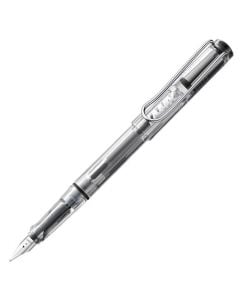 The LAMY transparent non-fade plastic fountain pen in the Vista collection has a stainless steel nib.