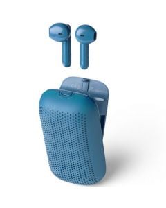 Blue 2-in-1 Wireless Speakerbuds designed by Lexon.
