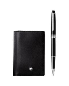 The Montblanc Meisterstück black card holder and rollerball pen set.