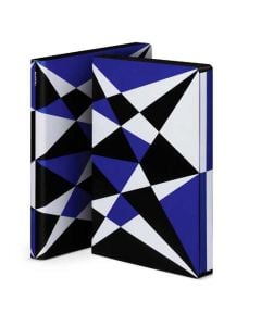 Nuuna, Graphic Leather Notebook, Kaleidoscope, L Light, Black, White & Blue Silk Screen Print.