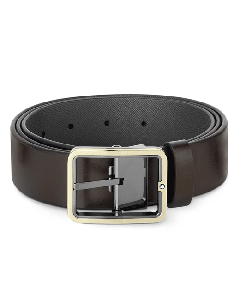 This Montblanc Light Gold Pin Buckle Reversible Leather Belt has grey leather on the reverse. 